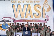 President Trump aboard the USS Wasp (LHD-1) President Trump Aboard the USS WASP (47951995472).jpg