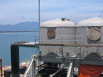 Vertical pressure vessels installed in a structure on their way to Australia to a mining plant Pressure Vessel for Australia.jpg