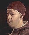 Pope Leo X. Detail from a painting by Raffaello Sanzio.