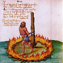 The burning of Jakob Rohrbach, a leader of the peasants during the German Peasants' War Rohrbach-verbrennung-1525.jpg