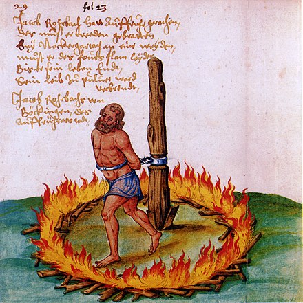 The burning of Jakob Rohrbach, a leader of the peasants during the German Peasants' War.