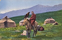 SB - Kazakh man on horse with golden eagle 1911-1914.jpg