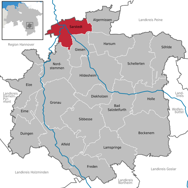 Läget för staden Sarstedt i Landkreis Hildesheim