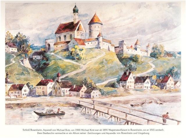 Schloss Rosenheim in 1900, watercolour by Michael Kotz