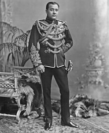 Shri Sir Nripendra Narayan, Maharaja of Cooch Behar (1862-1911), seen here in the dismounted review order uniform of a British officer of the 6th Prince of Wales's Bengal Cavalry Shri Sir Nripendra Narayan, Maharaja of Cooch Behar.jpg