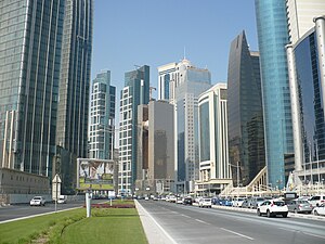 Skyscrapers along a road in Al Dafna.jpg