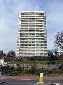 The building of the 19-storey South Cliff Tower in 1965 caused such controversy that a local protest committee was formed. South Cliff Tower.jpg