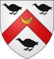 Arms of Southcott of Calverleigh, Devon: Argent, a chevron gules between three coots sable, a cressant or for difference