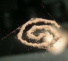 Ketamine prepared in a spiral for "snorting". a common technique for self-administration of some recreational drugs. SpiRaL.jpg