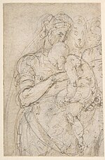 Thumbnail for File:Standing Virgin with Child, Two Heads at Upper Right (recto); Sketch of Steps (verso) MET DP809774.jpg