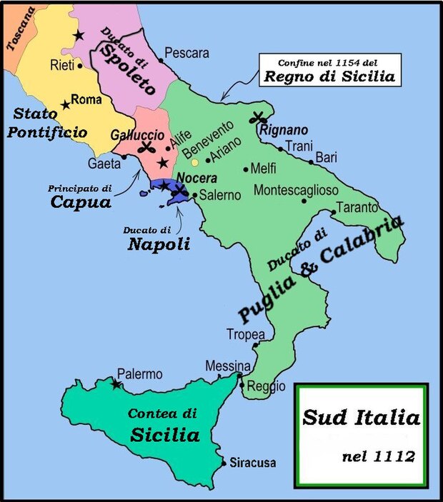 Mappa politica dell'Italia meridionale nel 1112