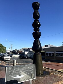 The Te Puna Wai Ora fountain flows with water from the Waiwhetu aquifer Te Puna Wai Ora fountain, Buick Street, Petone, Wellington.jpg