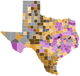 Texas Democratic presidential caucus election results by county margins, 2008.svg