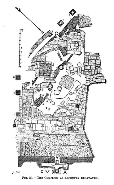 Archaeological drawing of the excavations of the Comitium in 1899. This is the current level exposed today.
