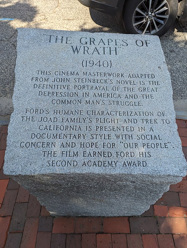 Stone inscription for The Grapes of Wrath at Ford's statue in Portland, Maine.