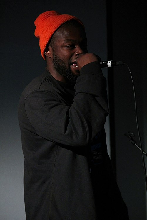 Ekow, part of The Megaphone State rap duo, performing at the Sello Library in Espoo, Finland, in 2011