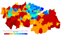 Růst populace podle obcí v letech 2008 až 2018.