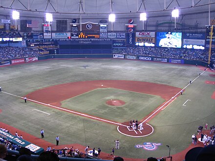 Tropicana Field shown from the upper deck during the first game of the 2010 Tampa Bay Rays season
