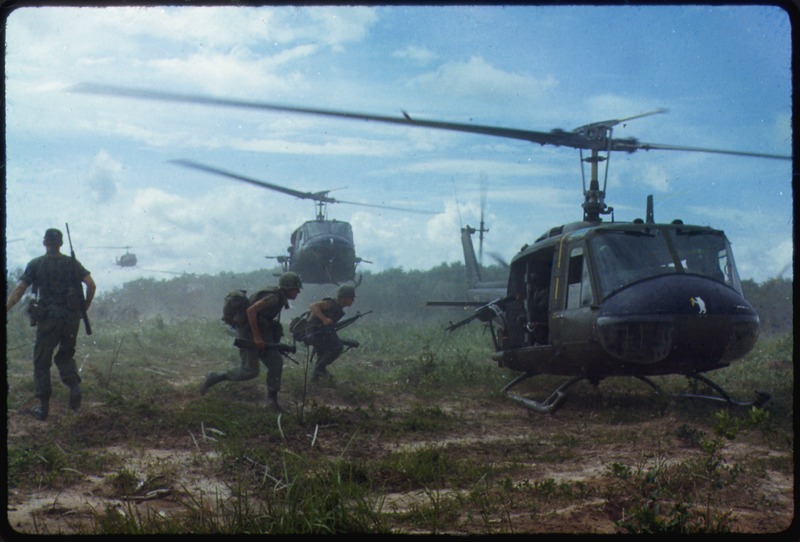 File:UH-1D helicopters airlift members of the 2nd Battalion, 14th Infantry Regiment from the Filhol Rubber Plantation area... - NARA - 530610.tif