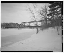 Wisconsin-Michigan Railroad bridge, spanning Menominee River, Marinette County, WI VIEW OF NORTHEAST ELEVATION - Wisconsin-Michigan Railroad Bridge, Spanning Menominee River, on County Trunk Highway "JJ", Wagner, Marinette County, WI HAER WIS,38-WAG,1-3.tif