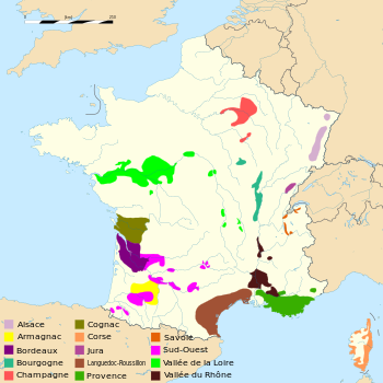 The major wine regions of France. Vignobles France.svg
