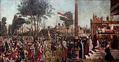 Vittore Carpaccio - Sant'Orsola polyptich - Martirio dei pellegrini en begrafenis di Orsola.jpg