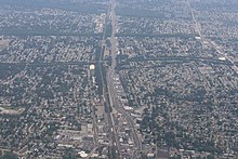 Aerial view of (from bottom) the Wantagh, Seaford, and Massapequa stations along the Babylon Branch Wantagh aerial 2021.jpg