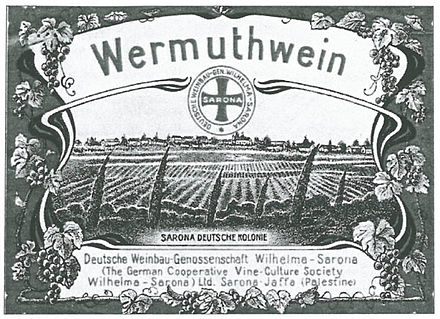 Label on wine produced in Sarona, ca. 1920.