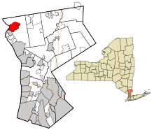 Westchester County New York'un anonim ve tüzel kişiliği olmayan alanları Peekskill vurgulandı.svg