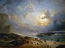 Schipbreuk op een rotsachtige kust, 1837