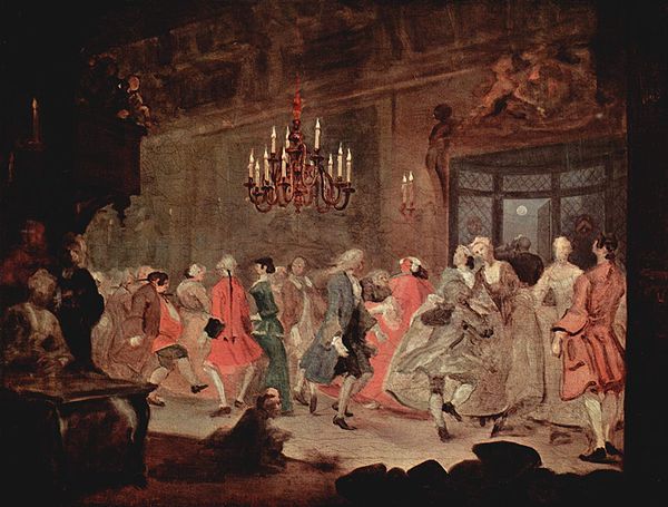 Hogarth's Country Dance (c.1745) illustrates the type of interior scene that Kubrick sought to emulate with Barry Lyndon.