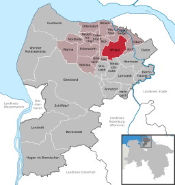 Läget för kommunen Wingst i Landkreis Cuxhaven