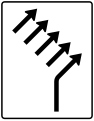 Zeichen 551–25 Zusammen­führungs­tafel – an einmündender Strecke – einstreifig einmünded plus vierstreifig durchgehend