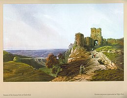 The Remains of the Fortifications in Chufut-Kale, a painting by Carlo Bossoli (1856) depicting a place which inspired one of Mickiewicz's sonnets Karlo Bossoli. Chufut-Kale. Ostatki genuezskikh ukreplenii.jpg