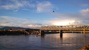 The through truss Skagit River bridge on Interstate 5 collapsed after an overhead support was hit by a passing truck