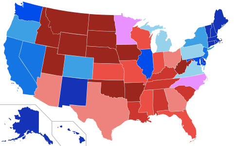 House seats by party holding majority in state