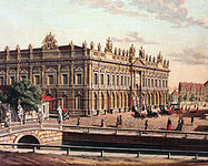 Gemälde von Carl Traugott Fechhelm, 1785: Zeughaus, vorne die alte Opernbrücke
