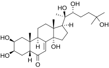 20-hydroxyecdysone, a key regulatory hormone involved in cuticle development in insects 20-Hydroxyecdysone.svg