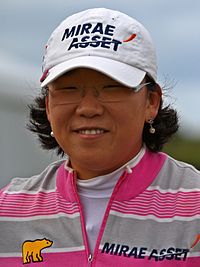 Jiyai Shin won by the widest margin of nine strokes in 2012, and is a two-time champion. 2010 Women's British Open - Shin Jiyai (10).jpg