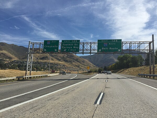 The terminus of I-215 at I-80, to the east of Salt Lake City