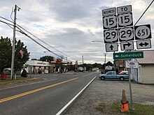 View south along US 15 Bus/US 29 Bus in Remington 2018-10-10 18 18 13 View south along U.S. Route 15 Business and U.S. Route 29 Business (James Madison Street) just north of Main Street (Virginia State Route 651) in Remington, Fauquier County, Virginia.jpg