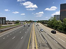 View north along the Garden State Parkway in Saddle Brook 2021-06-06 13 58 19 View north along New Jersey State Route 444 (Garden State Parkway) from the overpass for Bergen County Route 67 (Midland Avenue) in Saddle Brook Township, Bergen County, New Jersey.jpg