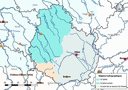 Le territoire de la Côte-d'Or se répartit en 3 régions hydrographiques.