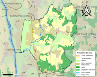 Carte en couleurs présentant l'occupation des sols.