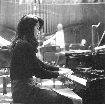 Argerich during a rehearsal with the orchestra for the final of the VII International Chopin Piano Competition