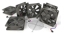 A photorealistic 3D render of 6 computer fans using radiosity rendering, DOF and procedural materials 80mm fan.jpg