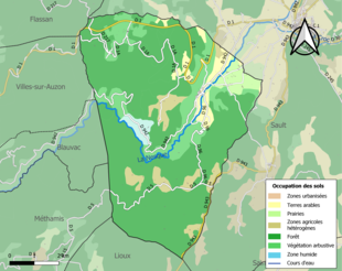 Barevná mapa znázorňující využití půdy.