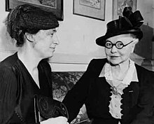 The 1948 chairperson Anna Charlotte Ruys (left) with the founding ex-chair Esther Pohl Lovejoy (right) A. Charlotte Ruys.jpg