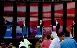 (from left to right) Biden, Clinton, Dodd, Edwards and Kucinich during the AFL-CIO Working Families Vote Presidential Forum (Obama and Richardson, whose podiums were to the left of Biden's, are not pictured) AFL-CIO Presidential Forum (1044684750) (cropped).jpg