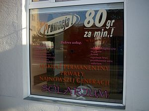 Advertisement window of solarium with error, ulica Armii Krajowej, Gdynia.jpg